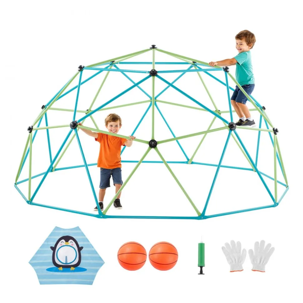 VEVOR Climbing Dome, 10FT Geometric Dome Climber, 1000LBS Loading Jungle Gym Playground with 2 Basketballs & Octopus Net, Easy-Assembly Outdoor Backyard Climbing Equipment for Kids 3 to 10 Years Old
