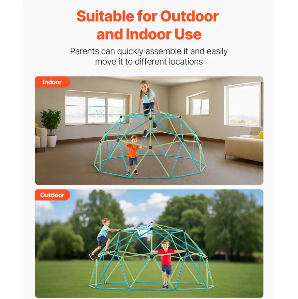 VEVOR Climbing Dome, 10FT Geometric Dome Climber, 1000LBS Loading Jungle Gym Playground with 2 Basketballs & Octopus Net, Easy-Assembly Outdoor Backyard Climbing Equipment for Kids 3 to 10 Years Old