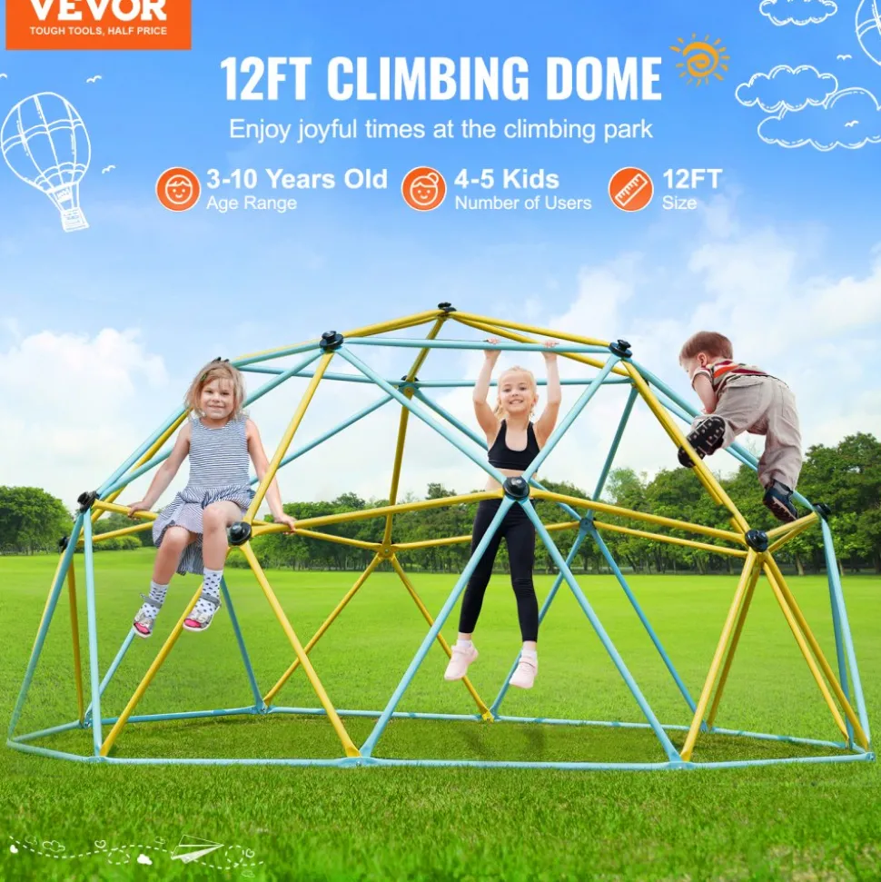 VEVOR Climbing Dome, Jungle Gym Supports 600LBS and Easy Assembly, 6FT Geometric Dome Climber Play Center for Kids 3 to 9 Years Old, with Climbing Grip, Outdoor and Indoor Play Equipment for Kids