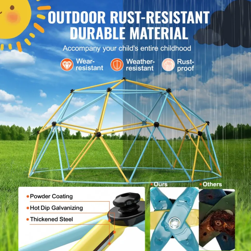 VEVOR Climbing Dome, Jungle Gym Supports 600LBS and Easy Assembly, 6FT Geometric Dome Climber Play Center for Kids 3 to 9 Years Old, with Climbing Grip, Outdoor and Indoor Play Equipment for Kids