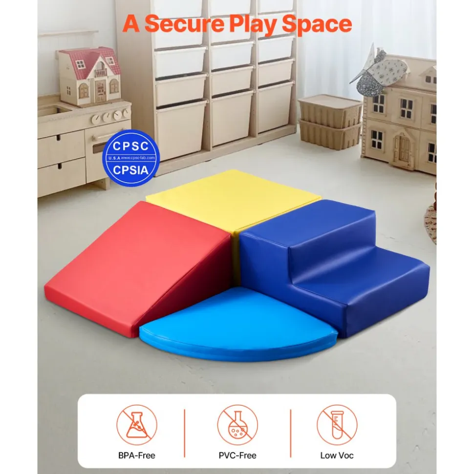 VEVOR Climbing Toys, 4-Piece Set, Foam Climbing Toys for Toddlers 6 Months to 3 Years Old, PU Leather Climbing Blocks, Indoor Climb and Crawl Activity Playset for Crawling & Sliding, Easy to Clean
