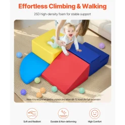 VEVOR Climbing Toys, 4-Piece Set, Foam Climbing Toys for Toddlers 6 Months to 3 Years Old, PU Leather Climbing Blocks, Indoor Climb and Crawl Activity Playset for Crawling & Sliding, Easy to Clean