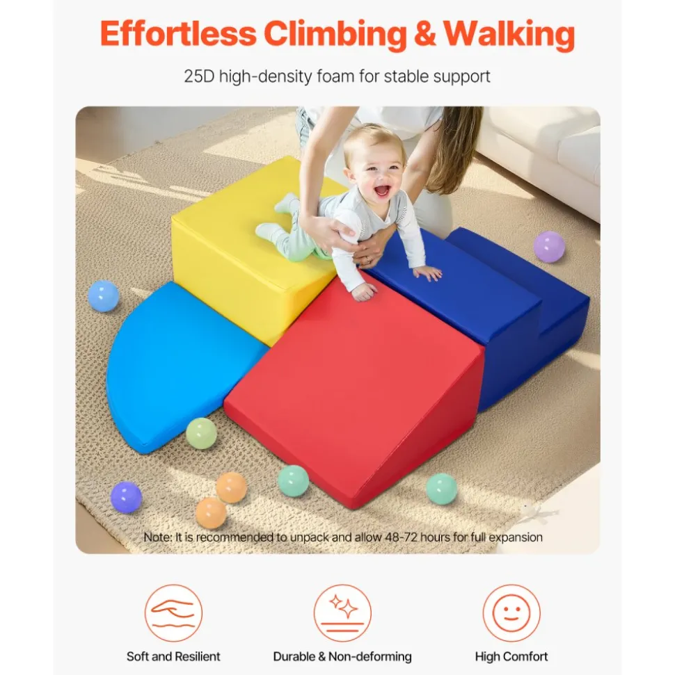 VEVOR Climbing Toys, 4-Piece Set, Foam Climbing Toys for Toddlers 6 Months to 3 Years Old, PU Leather Climbing Blocks, Indoor Climb and Crawl Activity Playset for Crawling & Sliding, Easy to Clean