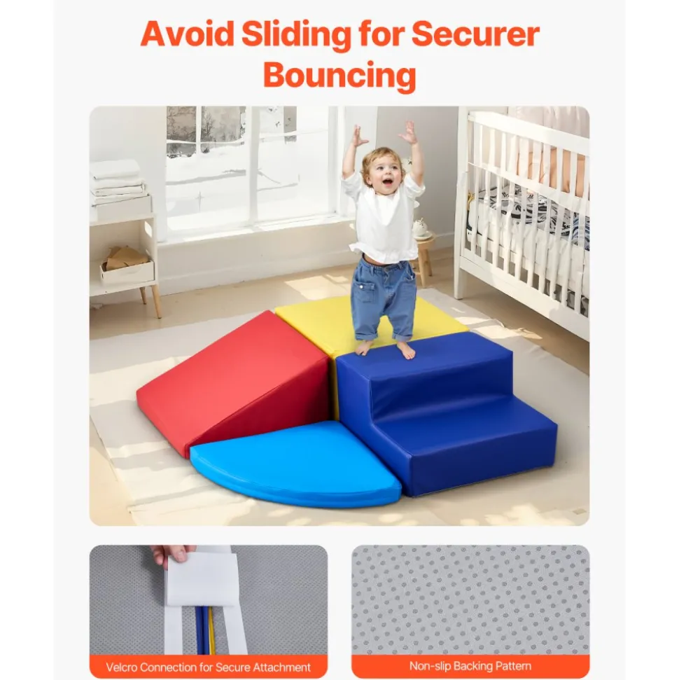 VEVOR Climbing Toys, 4-Piece Set, Foam Climbing Toys for Toddlers 6 Months to 3 Years Old, PU Leather Climbing Blocks, Indoor Climb and Crawl Activity Playset for Crawling & Sliding, Easy to Clean
