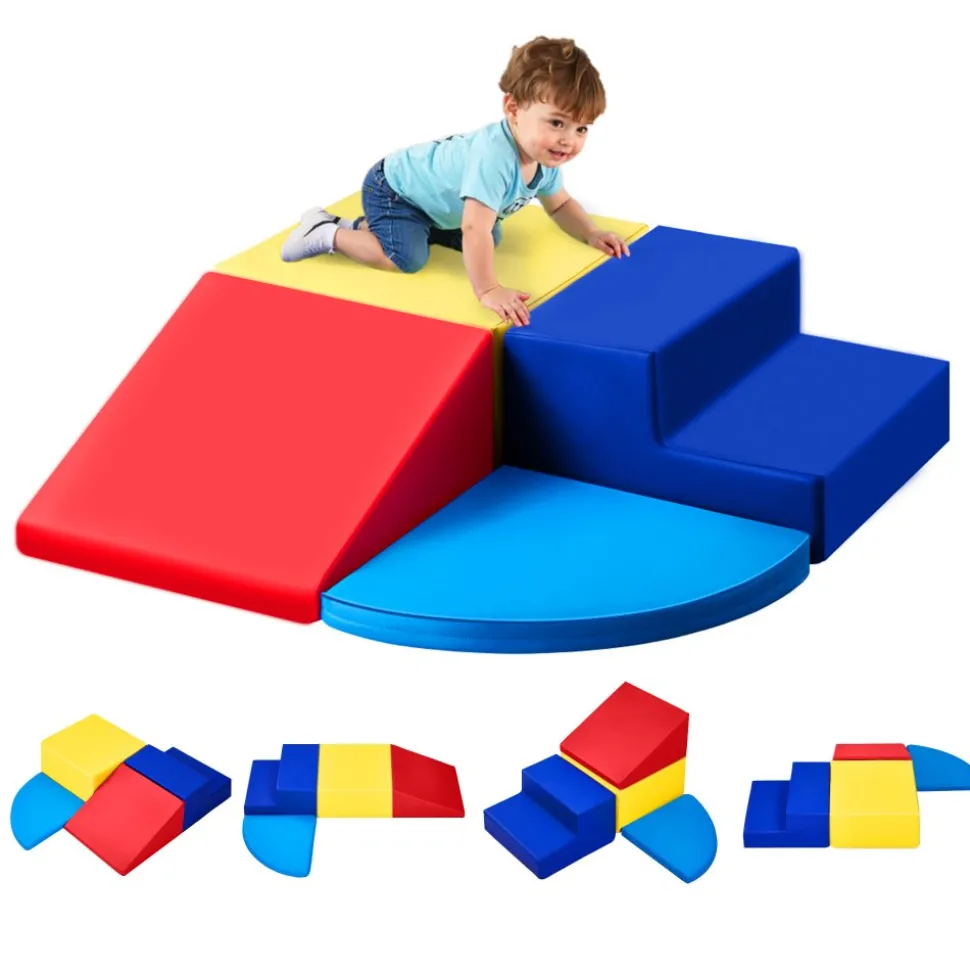 VEVOR Climbing Toys, 4-Piece Set, Foam Climbing Toys for Toddlers 6 Months to 3 Years Old, PU Leather Climbing Blocks, Indoor Climb and Crawl Activity Playset for Crawling & Sliding, Easy to Clean