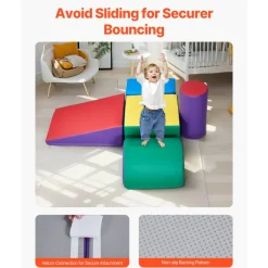 VEVOR Climbing Toys, 5-Piece Set, Foam Climbing Toys for Toddlers 6 Months to 3 Years Old, PU Leather Climbing Blocks, Indoor Climb and Crawl Activity Playset for Crawling & Sliding, Easy to Clean