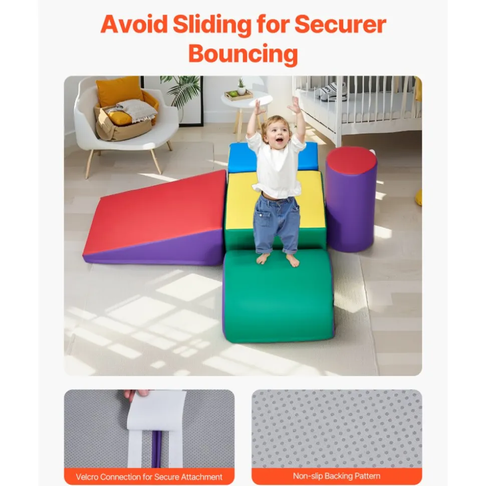 VEVOR Climbing Toys, 5-Piece Set, Foam Climbing Toys for Toddlers 6 Months to 3 Years Old, PU Leather Climbing Blocks, Indoor Climb and Crawl Activity Playset for Crawling & Sliding, Easy to Clean