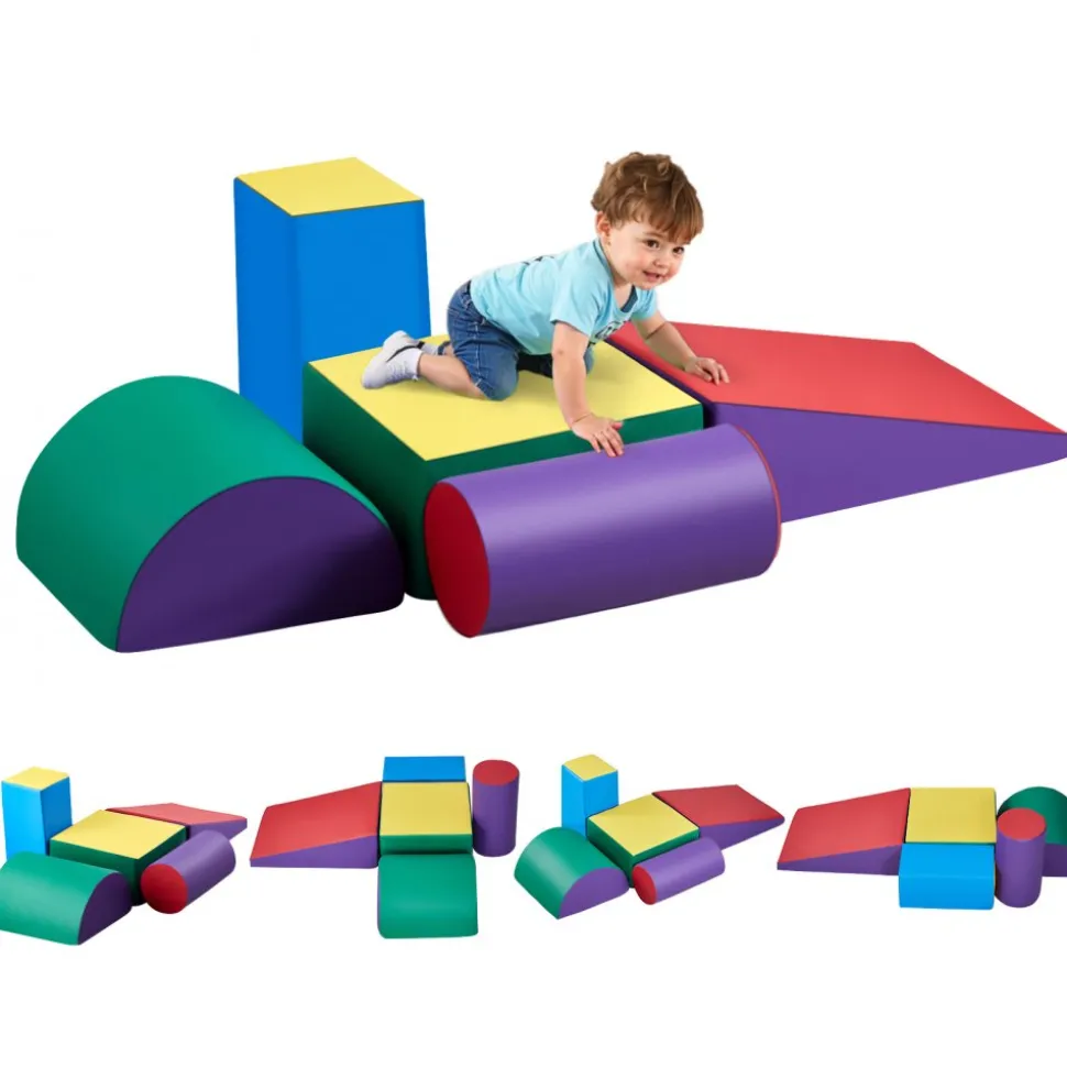 VEVOR Climbing Toys, 5-Piece Set, Foam Climbing Toys for Toddlers 6 Months to 3 Years Old, PU Leather Climbing Blocks, Indoor Climb and Crawl Activity Playset for Crawling & Sliding, Easy to Clean