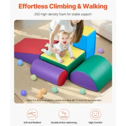 VEVOR Climbing Toys, 5-Piece Set, Foam Climbing Toys for Toddlers 6 Months to 3 Years Old, PU Leather Climbing Blocks, Indoor Climb and Crawl Activity Playset for Crawling & Sliding, Easy to Clean