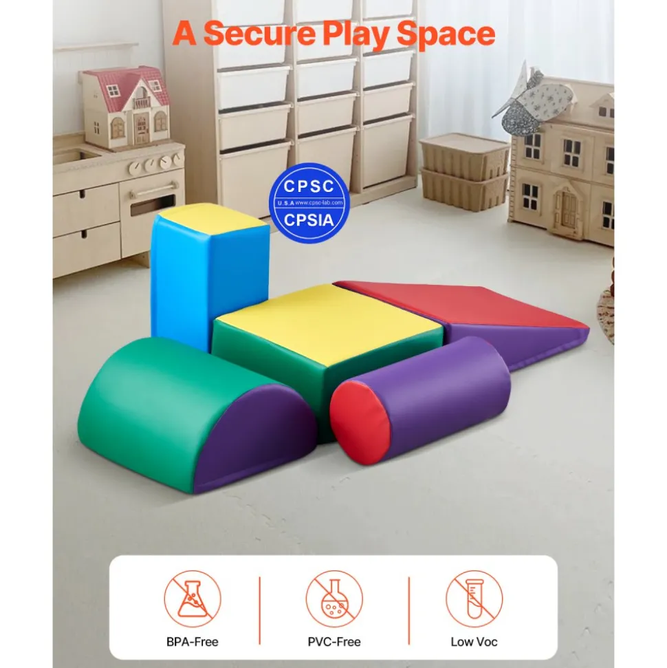 VEVOR Climbing Toys, 5-Piece Set, Foam Climbing Toys for Toddlers 6 Months to 3 Years Old, PU Leather Climbing Blocks, Indoor Climb and Crawl Activity Playset for Crawling & Sliding, Easy to Clean