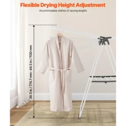 VEVOR Clothes Drying Rack, 2-Tier Foldable Laundry Dryer Rack with Sock Clips & 21 Drying Rods, Metal Height Adjustable Drying Racks for Outdoor & Indoor, Free-Standing & Space-Saving Hanger, White
