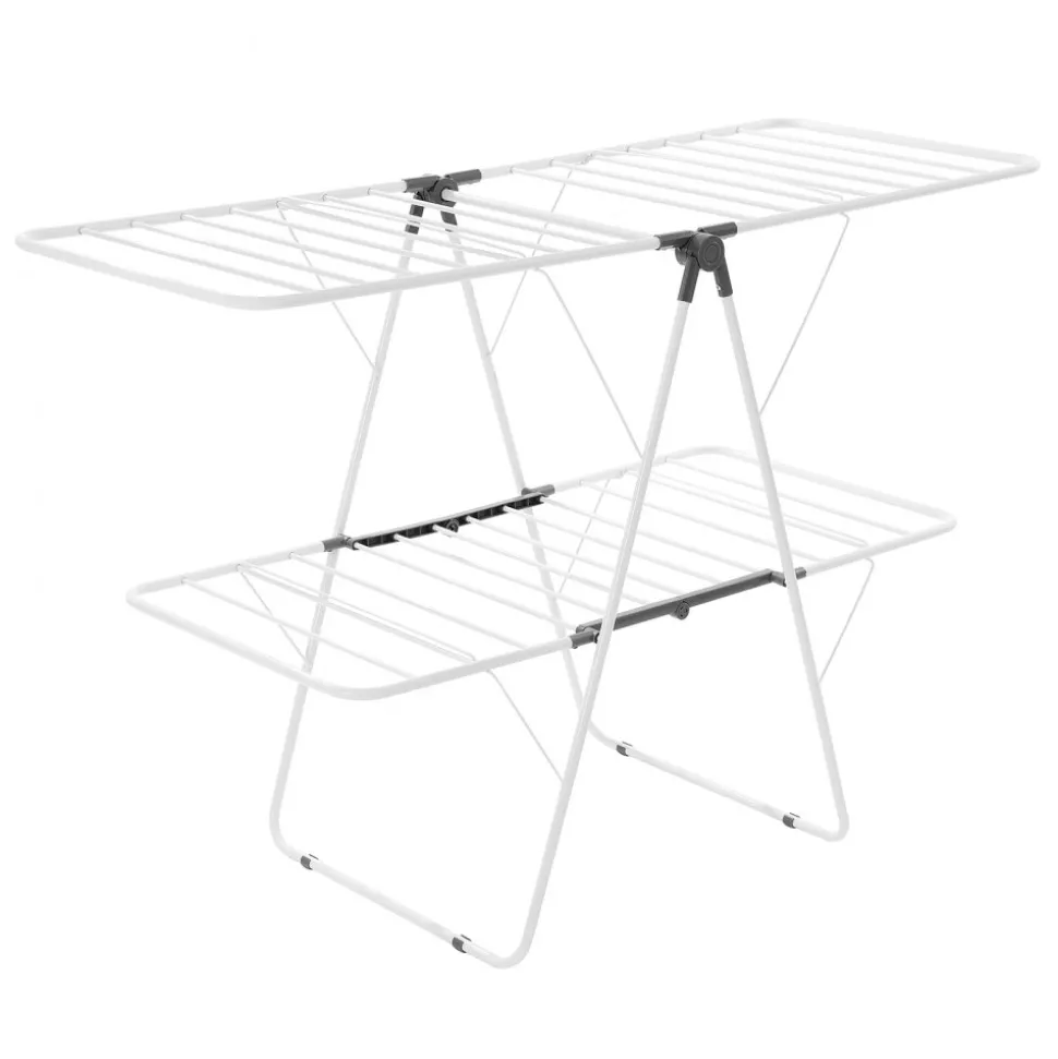 VEVOR Clothes Drying Rack, 2-Tier Foldable Laundry Dryer Rack with Sock Clips & 31 Dry Rods, Metal Height Adjustable Drying Racks for Outdoor & Indoor, Free-Standing & Space-Saving Hanger, White