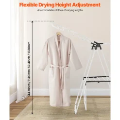 VEVOR Clothes Drying Rack, 2-Tier Foldable Laundry Dryer Rack with Sock Clips & 31 Dry Rods, Metal Height Adjustable Drying Racks for Outdoor & Indoor, Free-Standing & Space-Saving Hanger, White