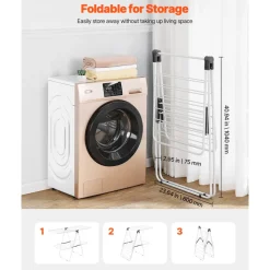 VEVOR Clothes Drying Rack, 2-Tier Foldable Laundry Dryer Rack with Sock Clips & 31 Dry Rods, Metal Height Adjustable Drying Racks for Outdoor & Indoor, Free-Standing & Space-Saving Hanger, White