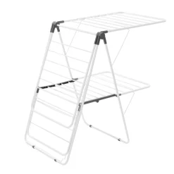 VEVOR Clothes Drying Rack, 2-Tier Foldable Laundry Dryer Rack with Sock Clips & 31 Dry Rods, Metal Height Adjustable Drying Racks for Outdoor & Indoor, Free-Standing & Space-Saving Hanger, White