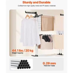 VEVOR Clothes Drying Rack, 4-Tier Foldable Laundry Dryer Rack, Metal Drying Racks with 24 Drying Rods, Free-Standing and Portable Hanger with 4 Castors and Two Side Wings for Outdoor & Indoor Use