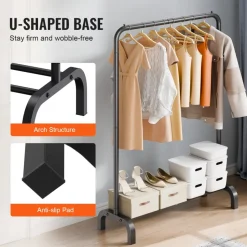 VEVOR Clothes Rack, Heavy Duty Clothing Garment Rack with Hanging Rod and Bottom Storage Area, Clothing Rack for Bedroom Guest Room