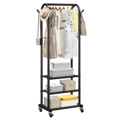 VEVOR Clothes Rack, Rolling Clothing Garment Rack with Hanging Rod and Side Hooks, 198 lbs Load Capacity, Heavy Duty Carbon Steel Clothing Racks with Wheels, Ideal for Bedroom, Laundry, Living Room