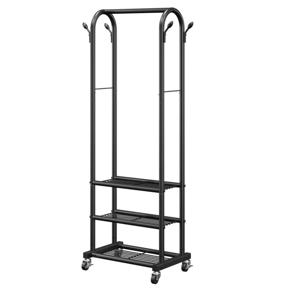 VEVOR Clothes Rack, Rolling Clothing Garment Rack with Hanging Rod and Side Hooks, 198 lbs Load Capacity, Heavy Duty Carbon Steel Clothing Racks with Wheels, Ideal for Bedroom, Laundry, Living Room