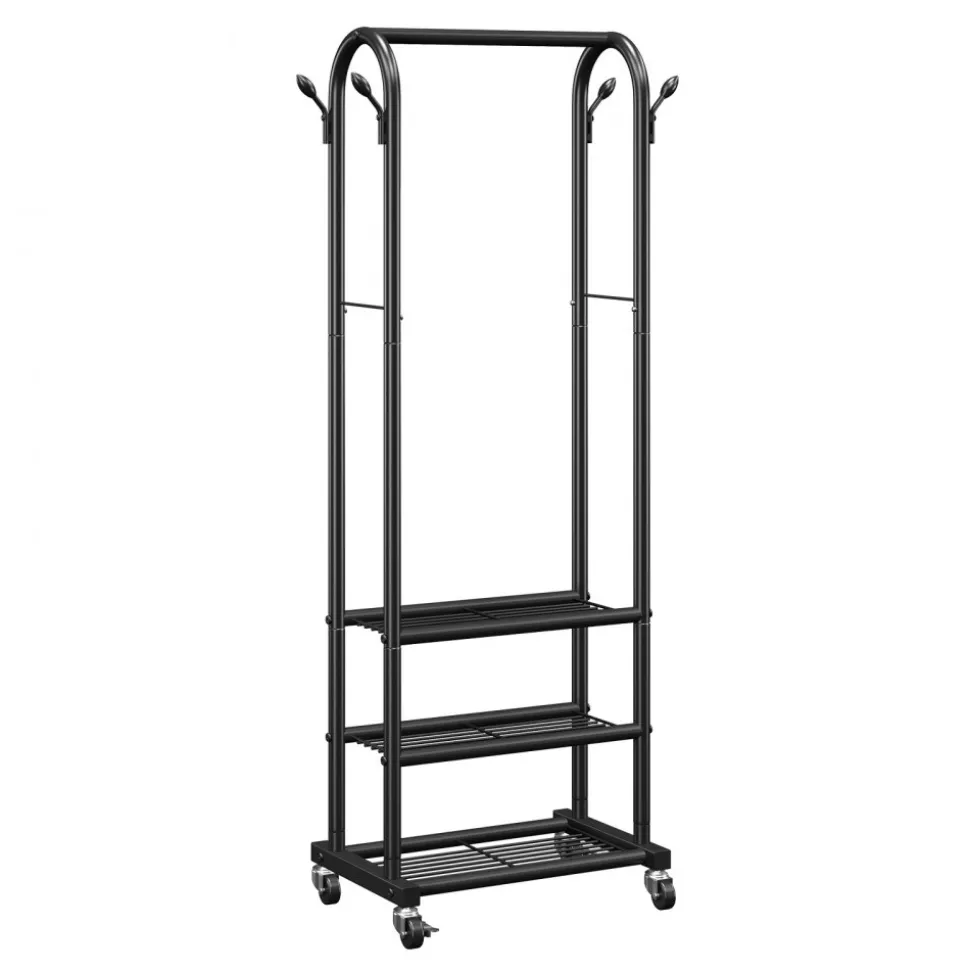 VEVOR Clothes Rack, Rolling Clothing Garment Rack with Hanging Rod and Side Hooks, 198 lbs Load Capacity, Heavy Duty Carbon Steel Clothing Racks with Wheels, Ideal for Bedroom, Laundry, Living Room