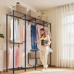 VEVOR Clothing Garment Rack, Heavy Duty Closet Wardrobe, Adjustable Tiers Clothes Racks with Steel Frame, 1100 lbs Load Capacity Clothes Rack with 4 Hanging Rods for Bedroom, Clothing Store, Hallway
