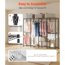 VEVOR Clothing Garment Rack, Heavy Duty Closet Wardrobe, Adjustable Tiers Clothes Racks with Steel Frame, 1100 lbs Load Capacity Clothes Rack with 4 Hanging Rods for Bedroom, Clothing Store, Hallway