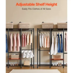 VEVOR Clothing Garment Rack, Heavy Duty Closet Wardrobe, Adjustable Tiers Clothes Racks with Steel Frame, 1100 lbs Load Capacity Clothes Rack with 4 Hanging Rods for Bedroom, Clothing Store, Hallway