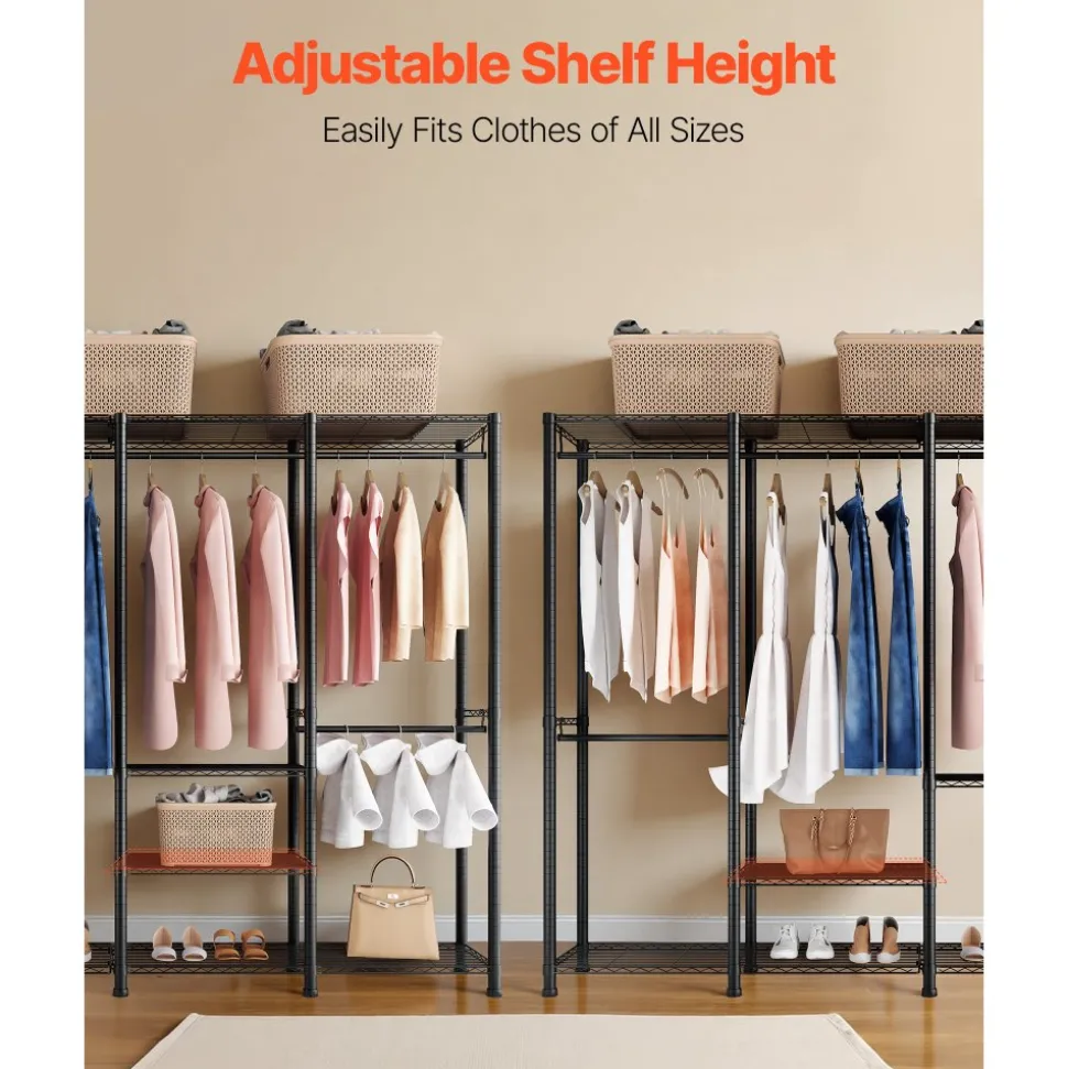 VEVOR Clothing Garment Rack, Heavy Duty Closet Wardrobe, Adjustable Tiers Clothes Racks with Steel Frame, 1100 lbs Load Capacity Clothes Rack with 4 Hanging Rods for Bedroom, Clothing Store, Hallway