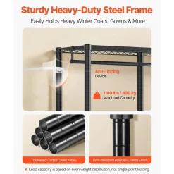 VEVOR Clothing Garment Rack, Heavy Duty Closet Wardrobe, Adjustable Tiers Clothes Racks with Steel Frame, 1100 lbs Load Capacity Clothes Rack with 4 Hanging Rods for Bedroom, Clothing Store, Hallway