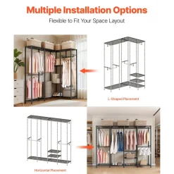 VEVOR Clothing Garment Rack, Heavy Duty Closet Wardrobe, Adjustable Tiers Clothes Racks with Steel Frame, 1100 lbs Load Capacity Clothes Rack with 4 Hanging Rods for Bedroom, Clothing Store, Hallway