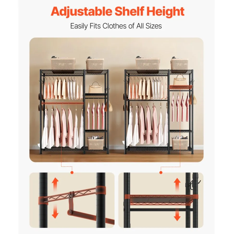 VEVOR Clothing Garment Rack, Heavy Duty Clothes Rack, Freestanding Clothes Racks with Steel Frame, 800 lbs Load Capacity Closet Wardrobe with Storage Shelves for Bedroom, Clothing Store, Hallway