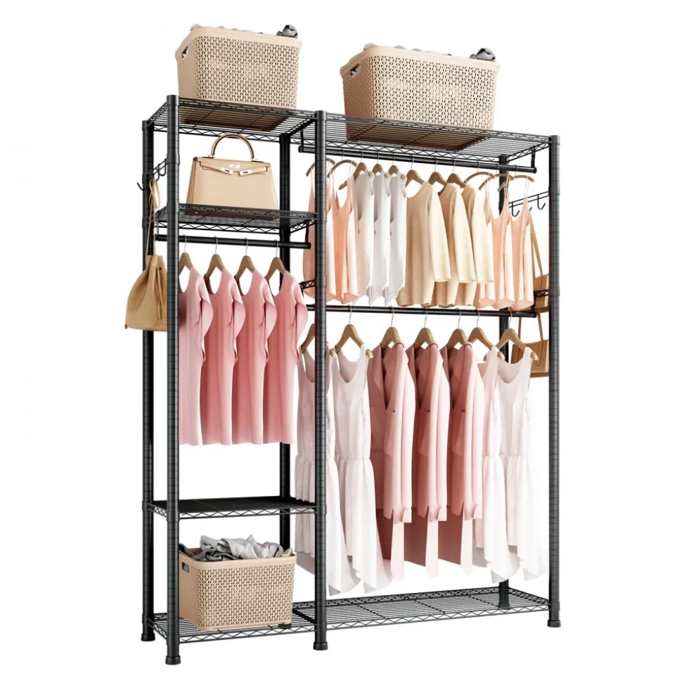 VEVOR Clothing Garment Rack, Heavy Duty Clothes Rack, Freestanding Clothes Racks with Steel Frame, 800 lbs Load Capacity Closet Wardrobe with Storage Shelves for Bedroom, Clothing Store, Hallway