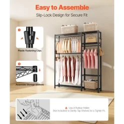 VEVOR Clothing Garment Rack, Heavy Duty Clothes Rack, Freestanding Clothes Racks with Steel Frame, 800 lbs Load Capacity Closet Wardrobe with Storage Shelves for Bedroom, Clothing Store, Hallway