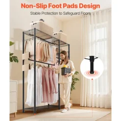 VEVOR Clothing Garment Rack, Heavy Duty Clothes Rack, Freestanding Clothes Racks with Steel Frame, 800 lbs Load Capacity Closet Wardrobe with Storage Shelves for Bedroom, Clothing Store, Hallway
