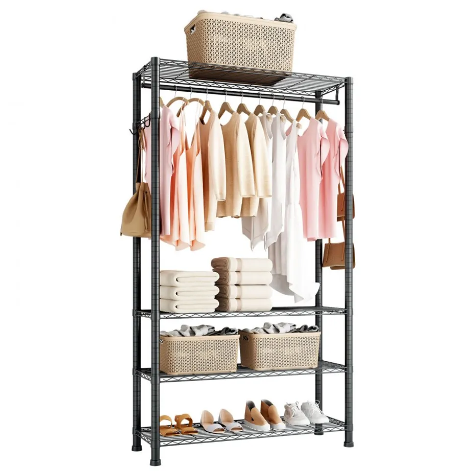 VEVOR Clothing Garment Rack, Heavy Duty Clothing Garment Rack, 4 Adjustable Tiers Clothing Racks with Carbon Steel, 500 lbs Load Capacity Closet Wardrobe for Bedroom, Clothing Store, Hallway