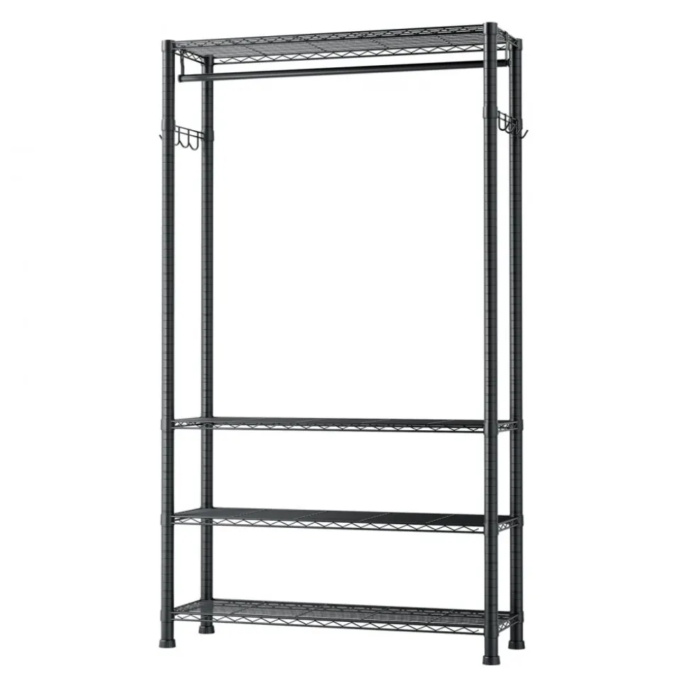 VEVOR Clothing Garment Rack, Heavy Duty Clothing Garment Rack, 4 Adjustable Tiers Clothing Racks with Carbon Steel, 500 lbs Load Capacity Closet Wardrobe for Bedroom, Clothing Store, Hallway