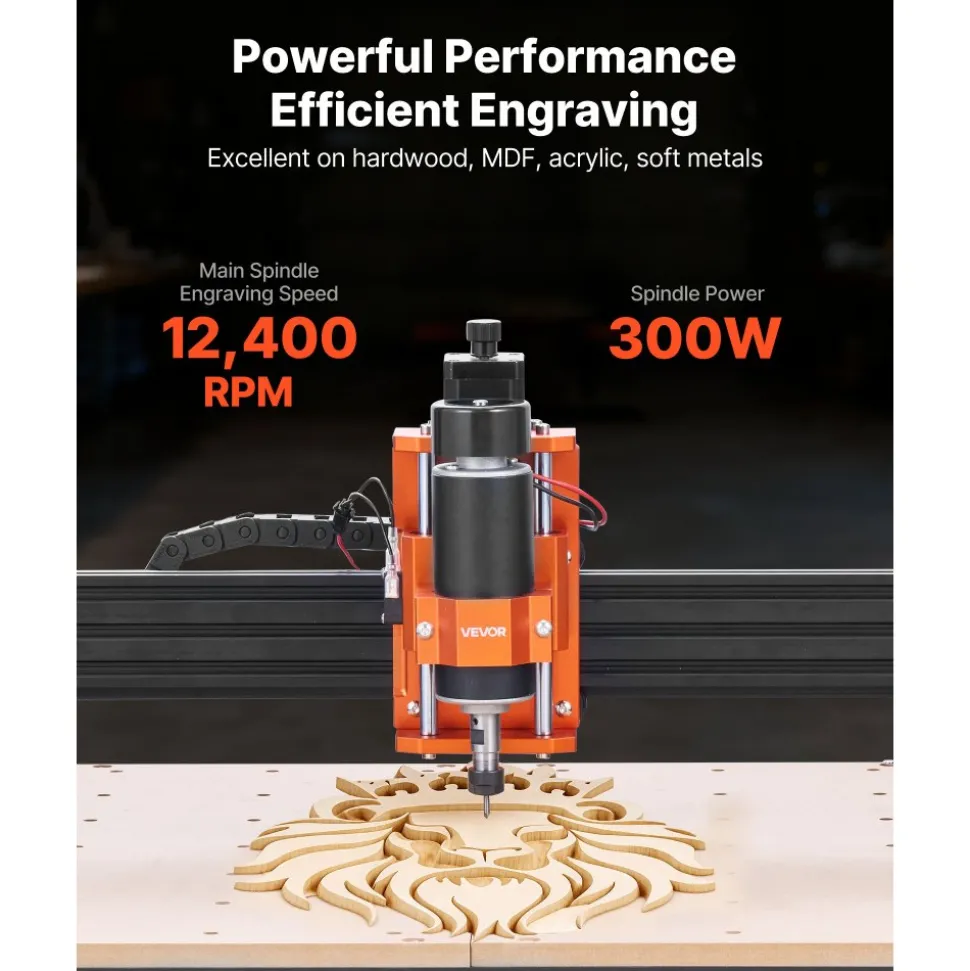 VEVOR CNC Router Machine, 300W Spindle, 3-Axis Wood Engraving Milling Machine, with 15.75 x 15.75 x 2.36 in Working Area, Offline Controller, Aluminum Alloy Structure, for Wood Acrylic Carving Cutting