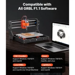 VEVOR 3018 CNC Router Machine, 60W Spindle, 3-Axis Wood Engraving Milling Machine, with 300 x 180 x 40 mm Working Area, Aluminum Alloy Structure, for Wood Acrylic Carving Cutting