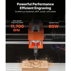 VEVOR 3018 CNC Router Machine, 60W Spindle, 3-Axis Wood Engraving Milling Machine, with 300 x 180 x 40 mm Working Area, Aluminum Alloy Structure, for Wood Acrylic Carving Cutting