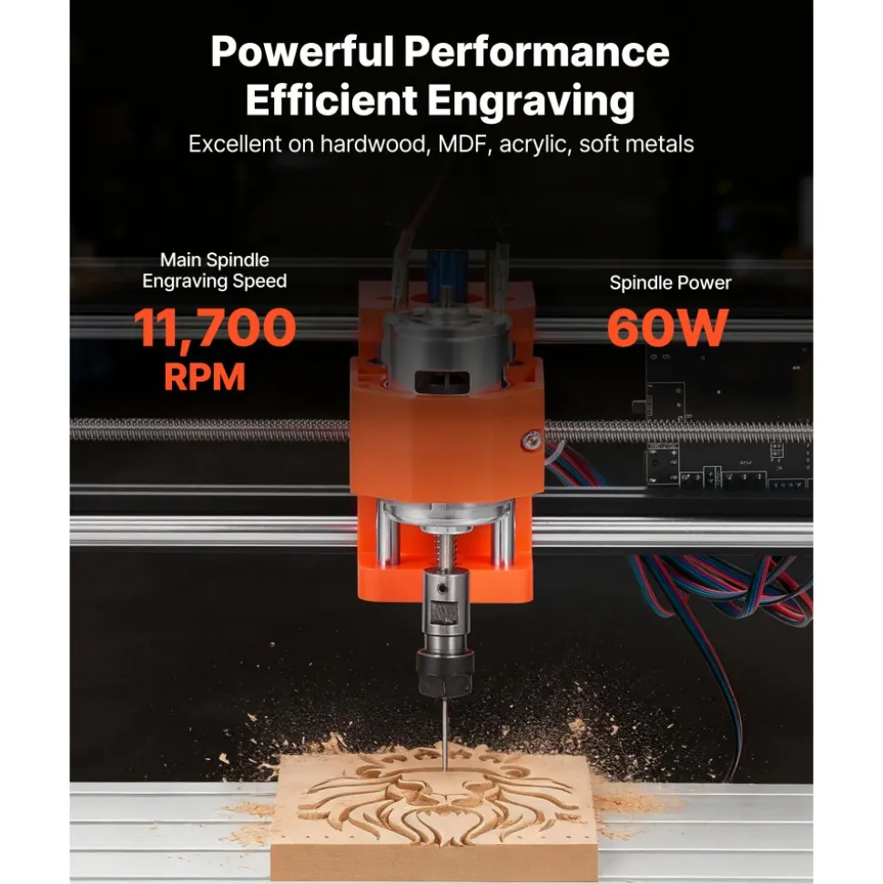 VEVOR 3018 CNC Router Machine, 60W Spindle, 3-Axis Wood Engraving Milling Machine, with 300 x 180 x 40 mm Working Area, Aluminum Alloy Structure, for Wood Acrylic Carving Cutting