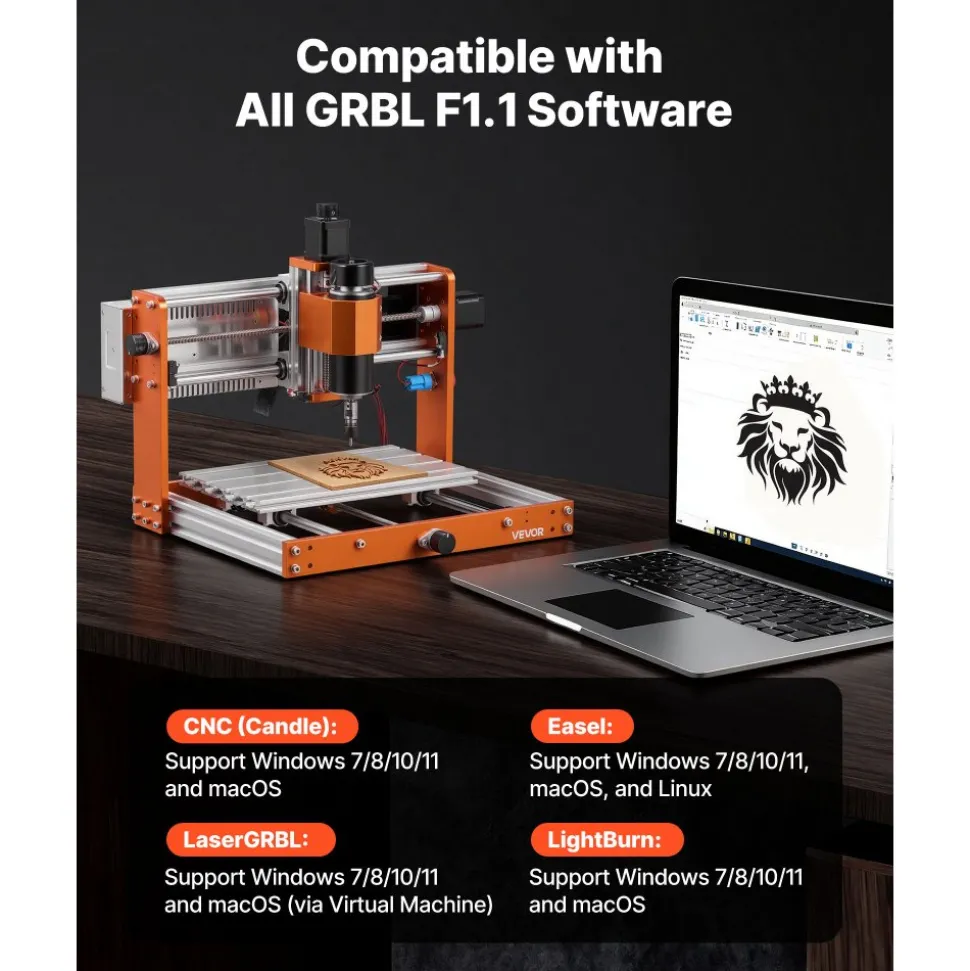 VEVOR CNC Router Machine, 500W Spindle, 3-Axis Wood Engraving Milling Machine, with 300 x 180 x 80 mm Working Area, Offline Controller, Limit Switch, E-Stop, for Wood Acrylic Plastic Carving Cutting