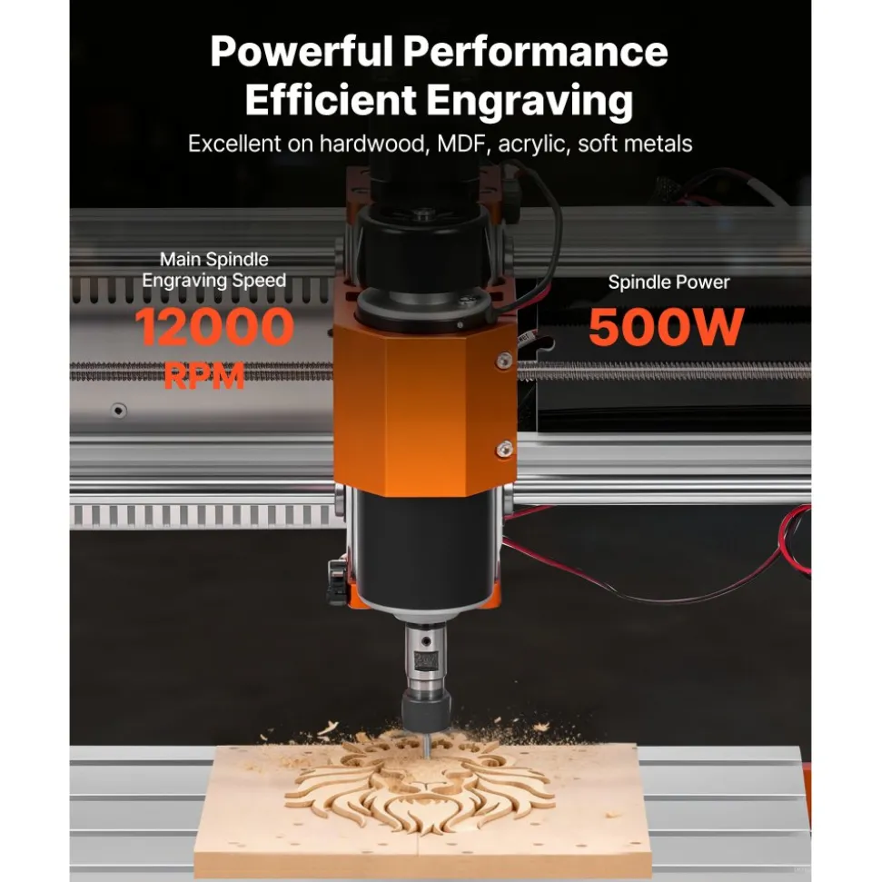 VEVOR CNC Router Machine, 500W Spindle, 3-Axis Wood Engraving Milling Machine, with 300 x 180 x 80 mm Working Area, Offline Controller, Limit Switch, E-Stop, for Wood Acrylic Plastic Carving Cutting