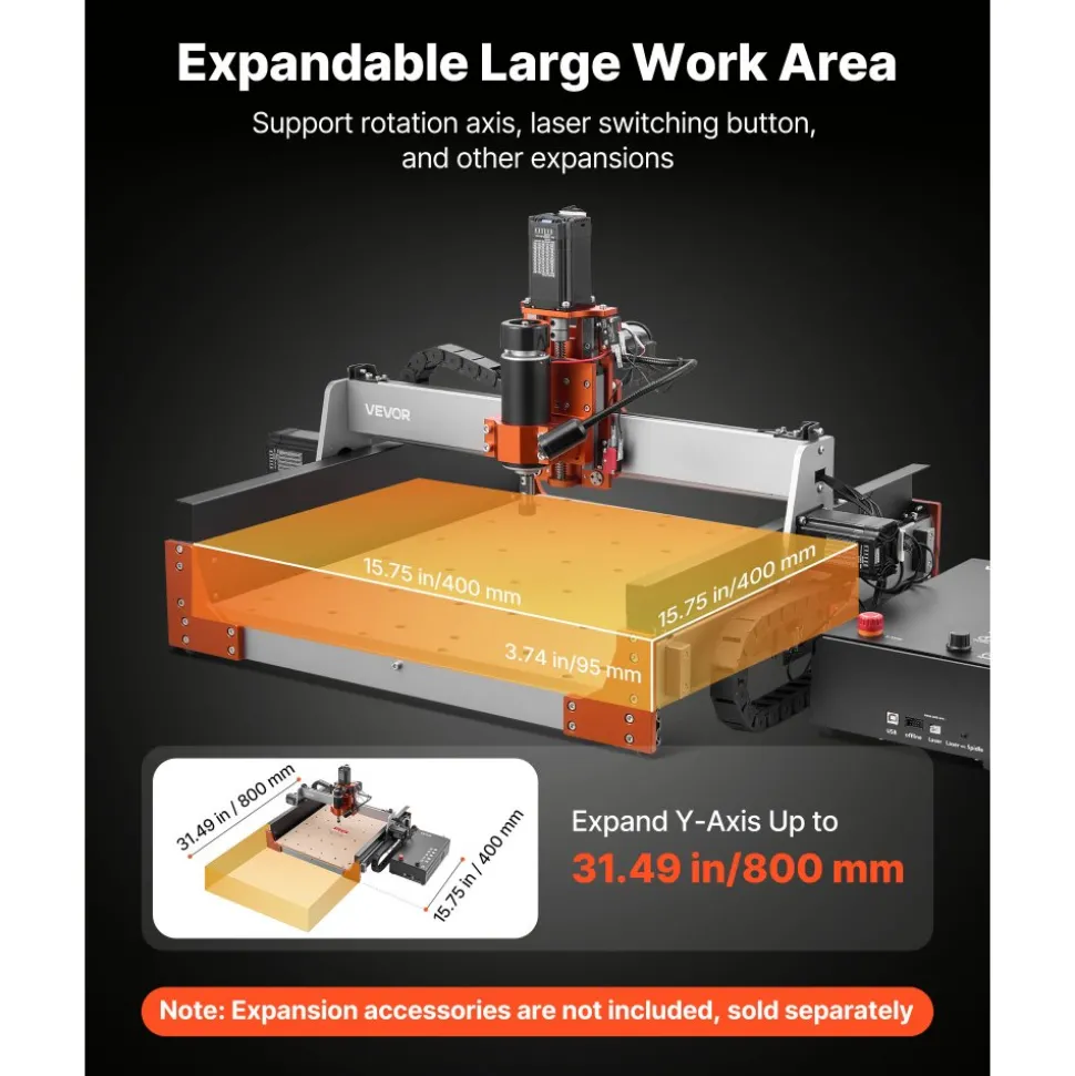 VEVOR CNC Router Machine, 500W Spindle, 3-Axis Wood Engraving Milling Machine, with Dual Linear Rails & Ball Screw, 15.75 x 15.75 x 3.74 in Working Area, Trim Router, for Wood Acrylic Carving Cutting