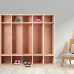 VEVOR Coat Locker, 5-Section Daycare Cubby Coat Rack, Classroom Coat Locker and Backpack Hanger, with 5 Hooks and Storage Boxes, for Kindergarten & School, Natural