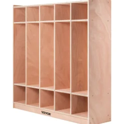 VEVOR Coat Locker, 5-Section Daycare Cubby Coat Rack, Classroom Coat Locker and Backpack Hanger, with 5 Hooks and Storage Boxes, for Kindergarten & School, Natural