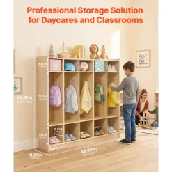 VEVOR Coat Locker, 5-Section Daycare Cubby Coat Rack 48x12x48 inch, Classroom Coat Locker and Backpack Hanger, with 5 Hooks and Storage Boxes, for Kindergarten & School, Natural