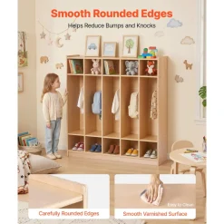 VEVOR Coat Locker, 5-Section Daycare Cubby Coat Rack 48x12x48 inch, Classroom Coat Locker and Backpack Hanger, with 5 Hooks and Storage Boxes, for Kindergarten & School, Natural