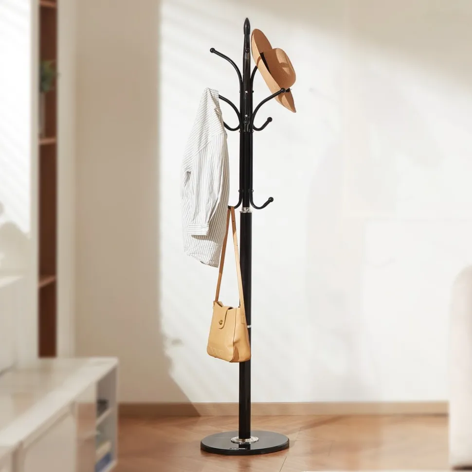 VEVOR Coat Rack Freestanding, Coats Tree Stand with Stable Marble Base & 6 Hooks, Free Standing Hall Coat Rack for Entryway, Bedroom, Office, Living Room, Modern Clothes Hanger for Coats, Hats, Bags