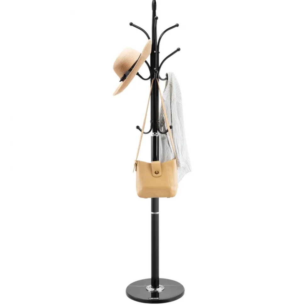 VEVOR Coat Rack Freestanding, Coats Tree Stand with Stable Marble Base & 6 Hooks, Free Standing Hall Coat Rack for Entryway, Bedroom, Office, Living Room, Modern Clothes Hanger for Coats, Hats, Bags