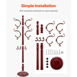 VEVOR Coat Rack Freestanding, Wooden Coats Rack Stand with Weighted Base & 11 Hooks, Free Standing Hall Coat Tree for Entryway, Bedroom, Living Room, Modern Clothes Hanger Stand for Coats, Hats, Bag